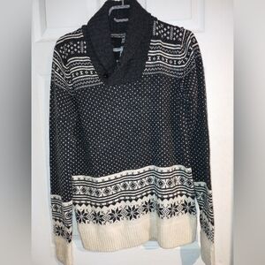 Men's Shawl Collar Fair Isle Sweater - Charcoal & Cream